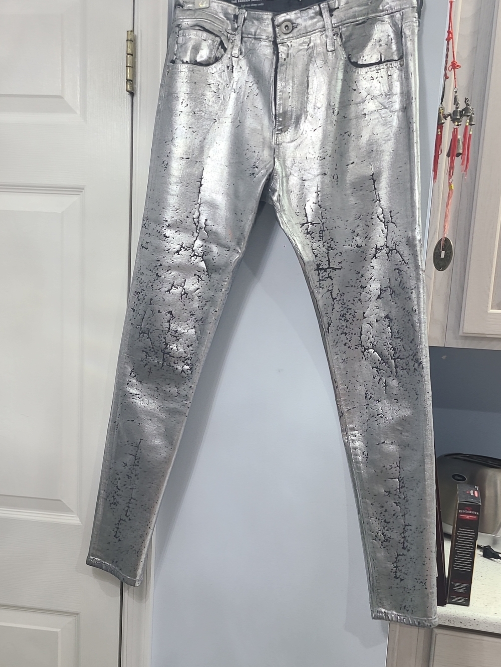 Ag Adriano Goldschmied Metallic Crackle Silver Skinny Jeans